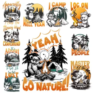 9 Camping Animals Nature Lovers Designs Bundle PNG