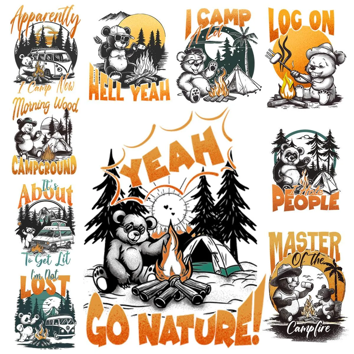 9 Camping Animals Nature Lovers Designs Bundle PNG