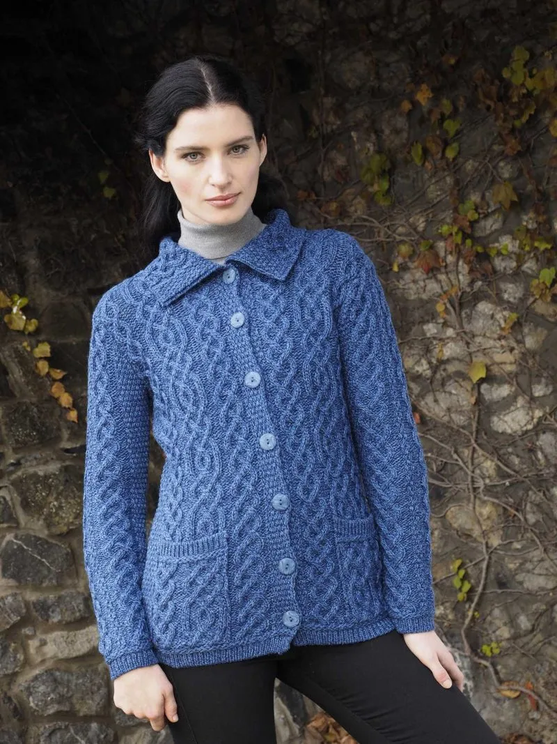Aran Buttoned Collar Cardigan | Clearance