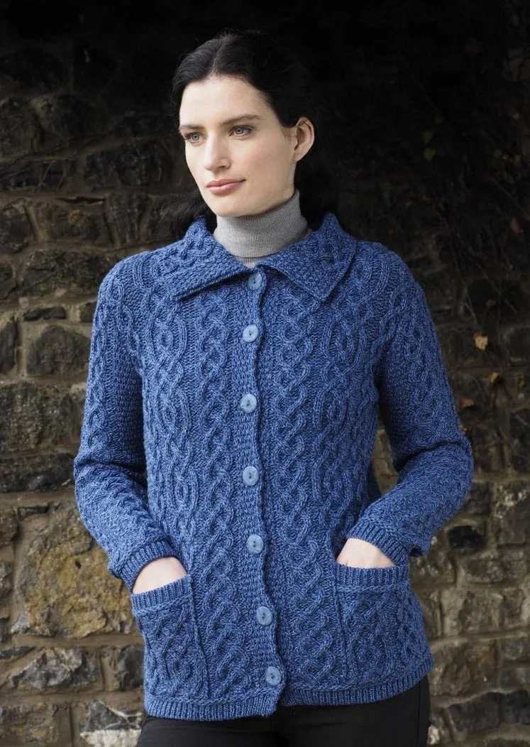 Aran Buttoned Collar Cardigan | Clearance