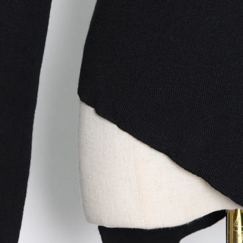 ASHORE Shop Black Sweater For Women Irregular Collar Long Sleeve One Off Shouder Hollow Out Knitted Sweaters Female