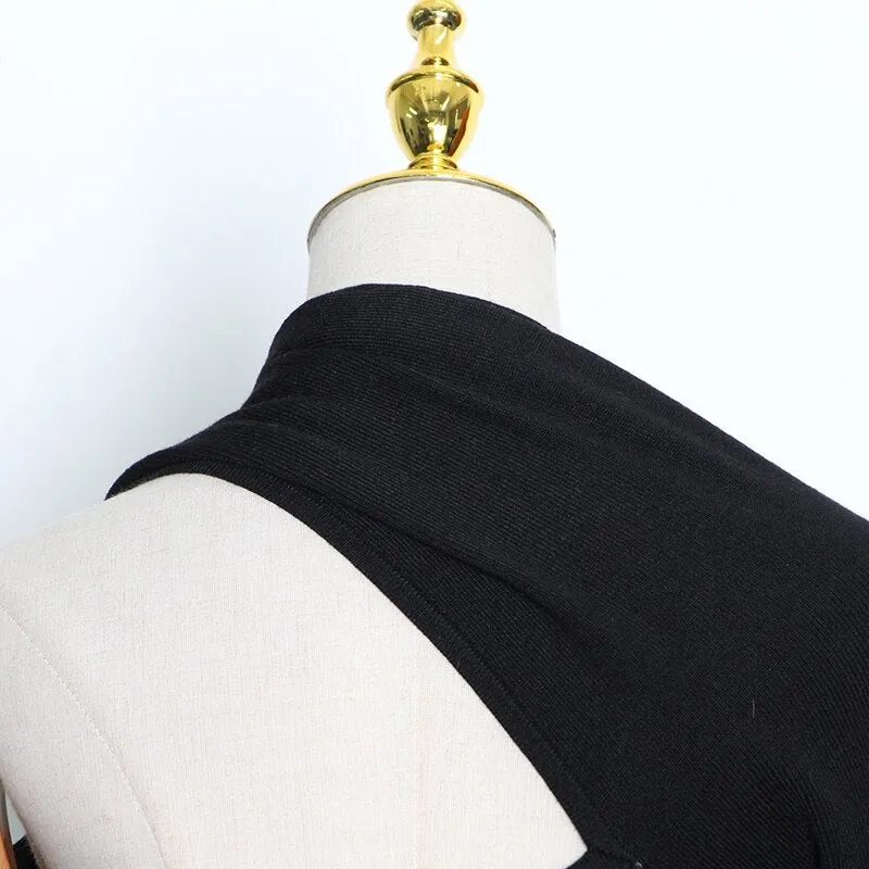 ASHORE Shop Black Sweater For Women Irregular Collar Long Sleeve One Off Shouder Hollow Out Knitted Sweaters Female