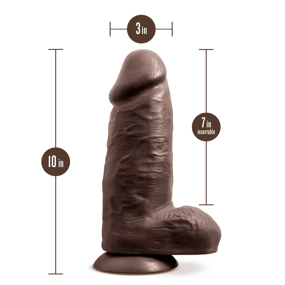 Au Naturel By Blush® | Realistic Chocolate 10-Inch Long Dildo With Balls & Suction Cup Base
