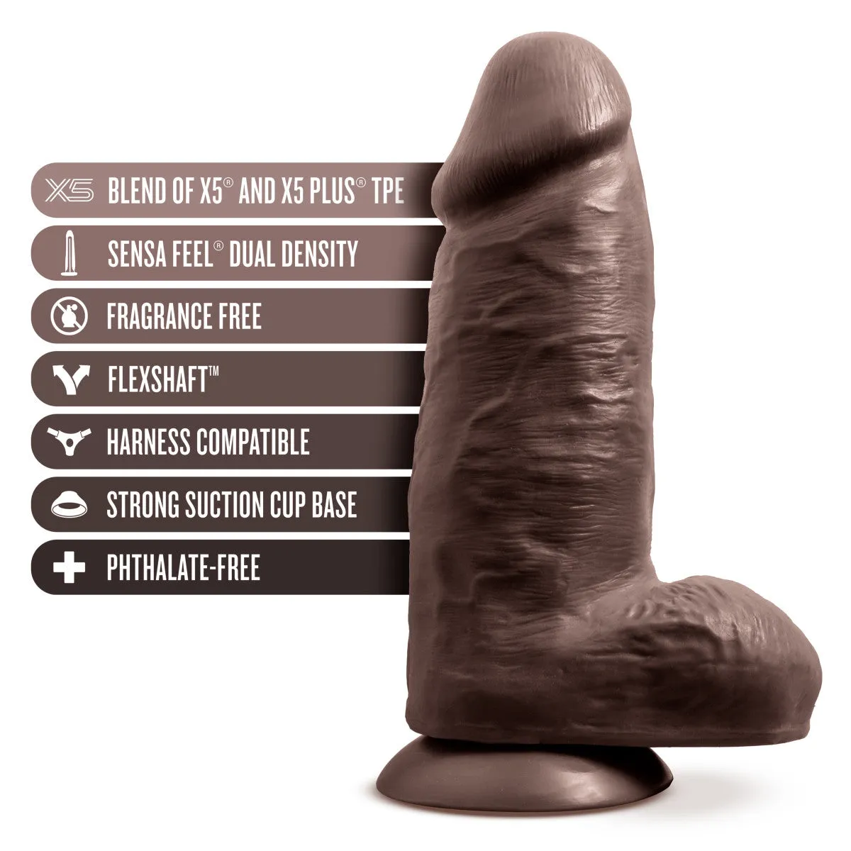 Au Naturel By Blush® | Realistic Chocolate 10-Inch Long Dildo With Balls & Suction Cup Base