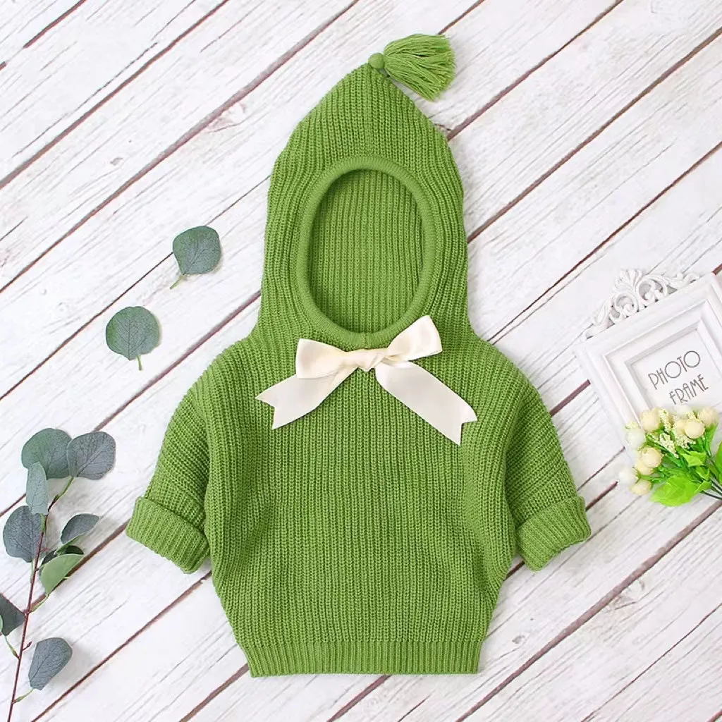 Baby Girl Solid Color Bow Tie Patched Design Simply Style Knitted Hoodies Sweater by MyKids-USA™