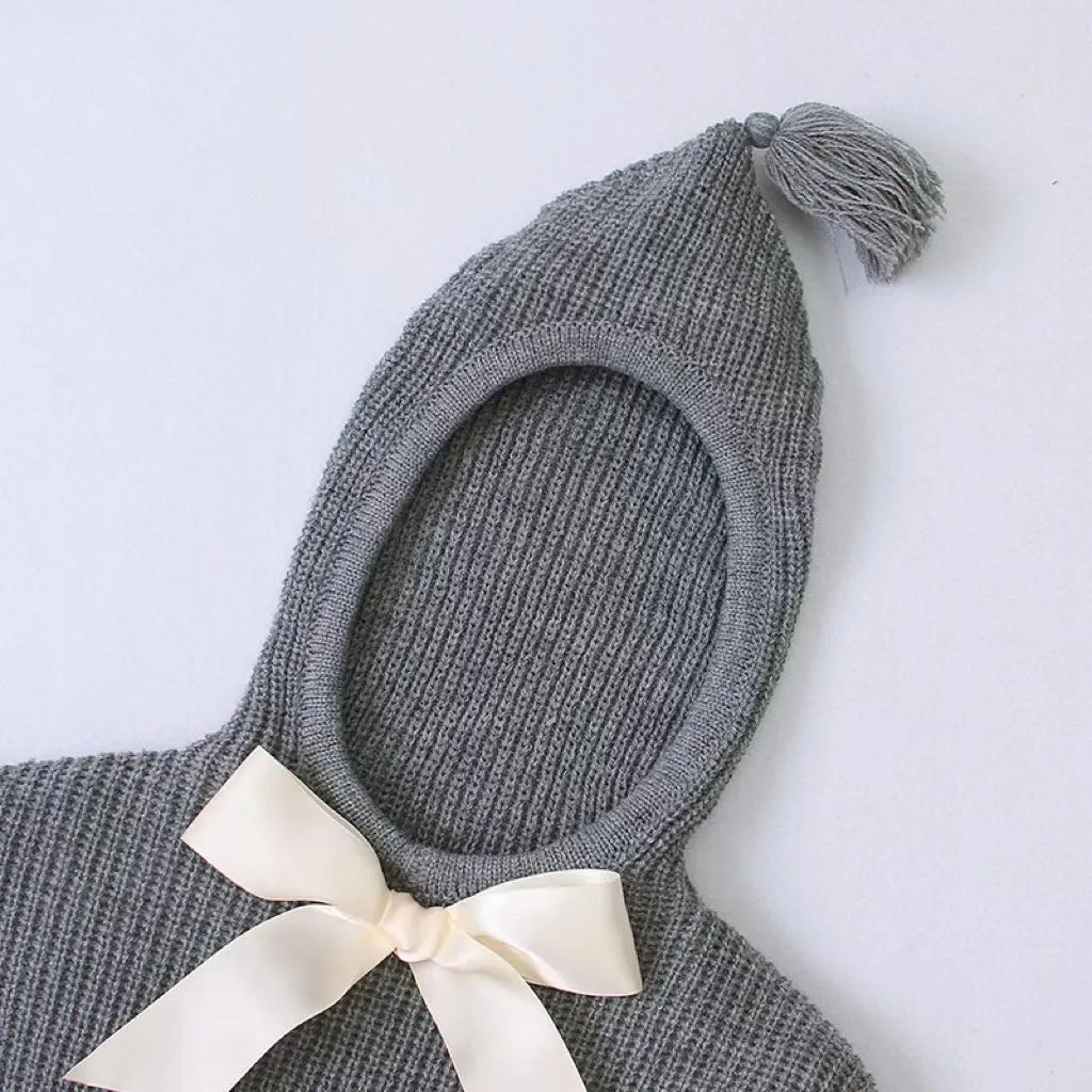 Baby Girl Solid Color Bow Tie Patched Design Simply Style Knitted Hoodies Sweater by MyKids-USA™