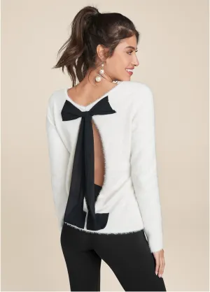 Bow Detail Open Back Sweater - Off White
