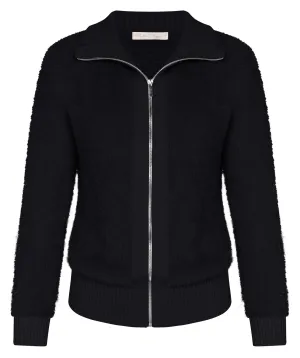 BP Women Vintage Stand Collar Cardigan Long Sleeve Lapel Collar Zip-up Sweater