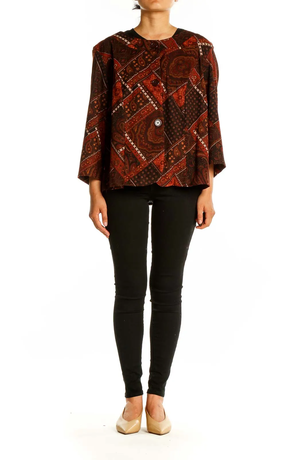 Brown Paisley Print Swing Jacket