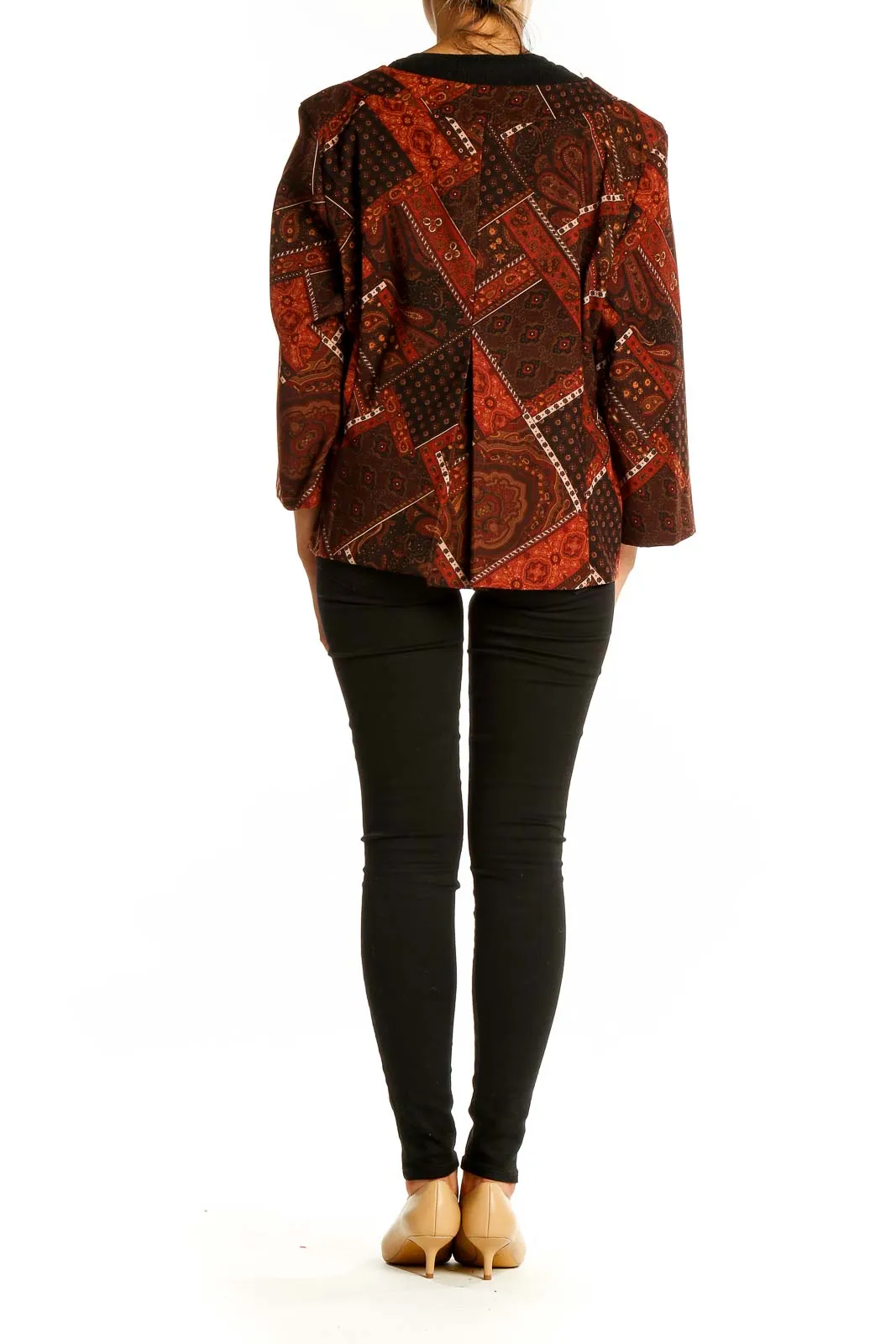 Brown Paisley Print Swing Jacket