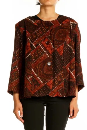 Brown Paisley Print Swing Jacket
