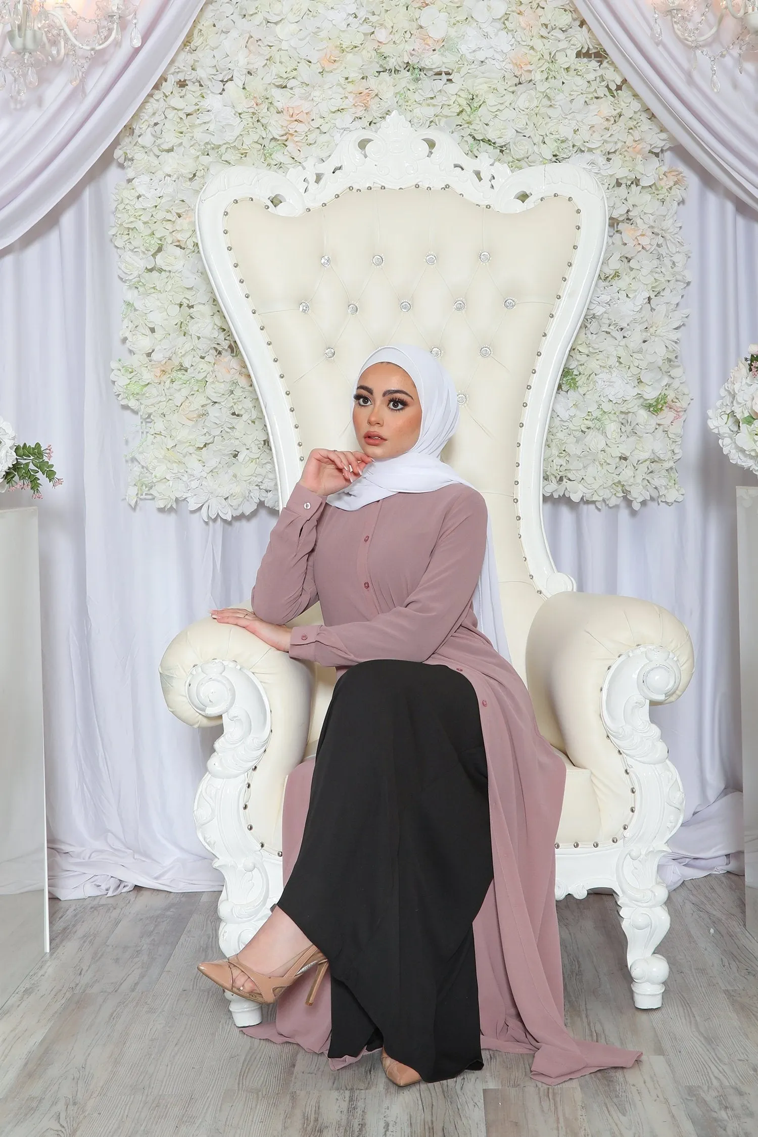 Chiffon Button Down Cardigan Dress- Rose Pink
