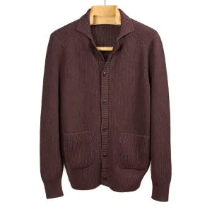 Collared cardigan in burgundy pima cotton