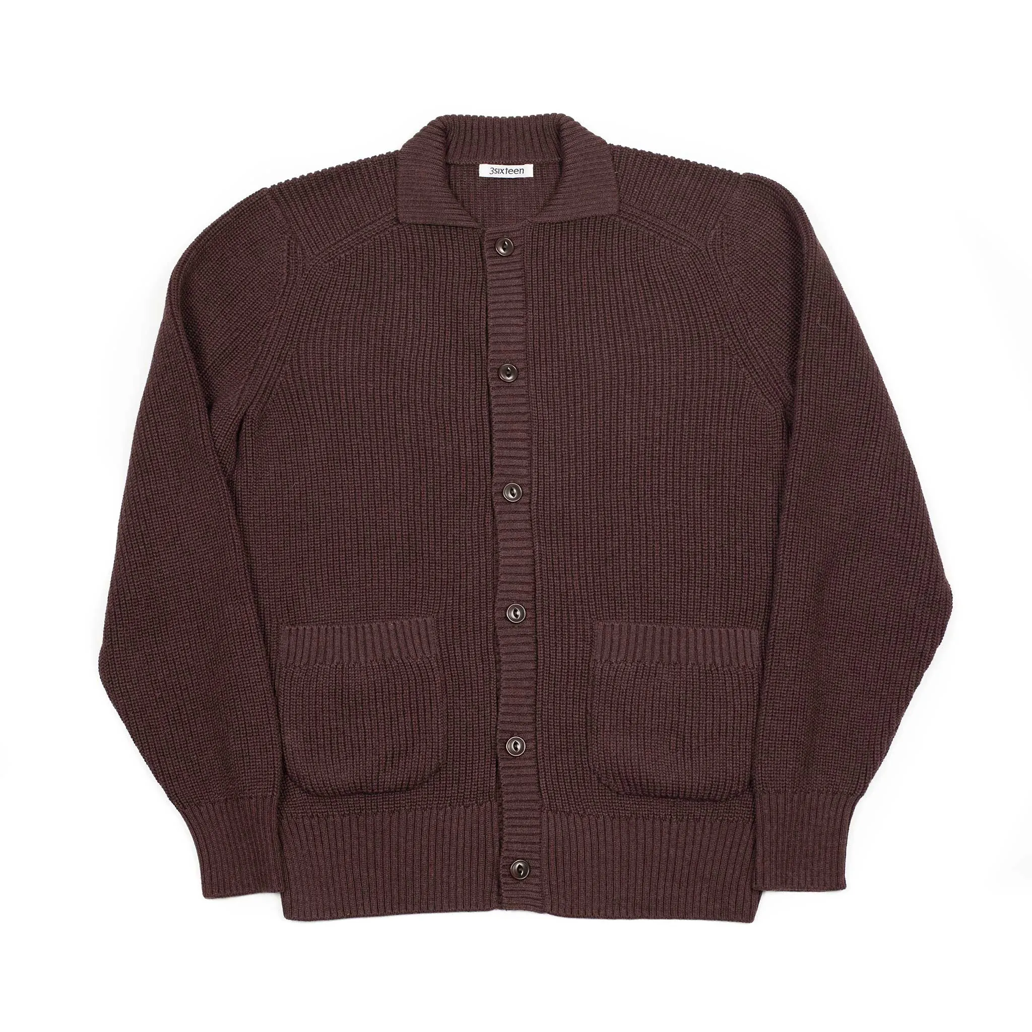 Collared cardigan in burgundy pima cotton