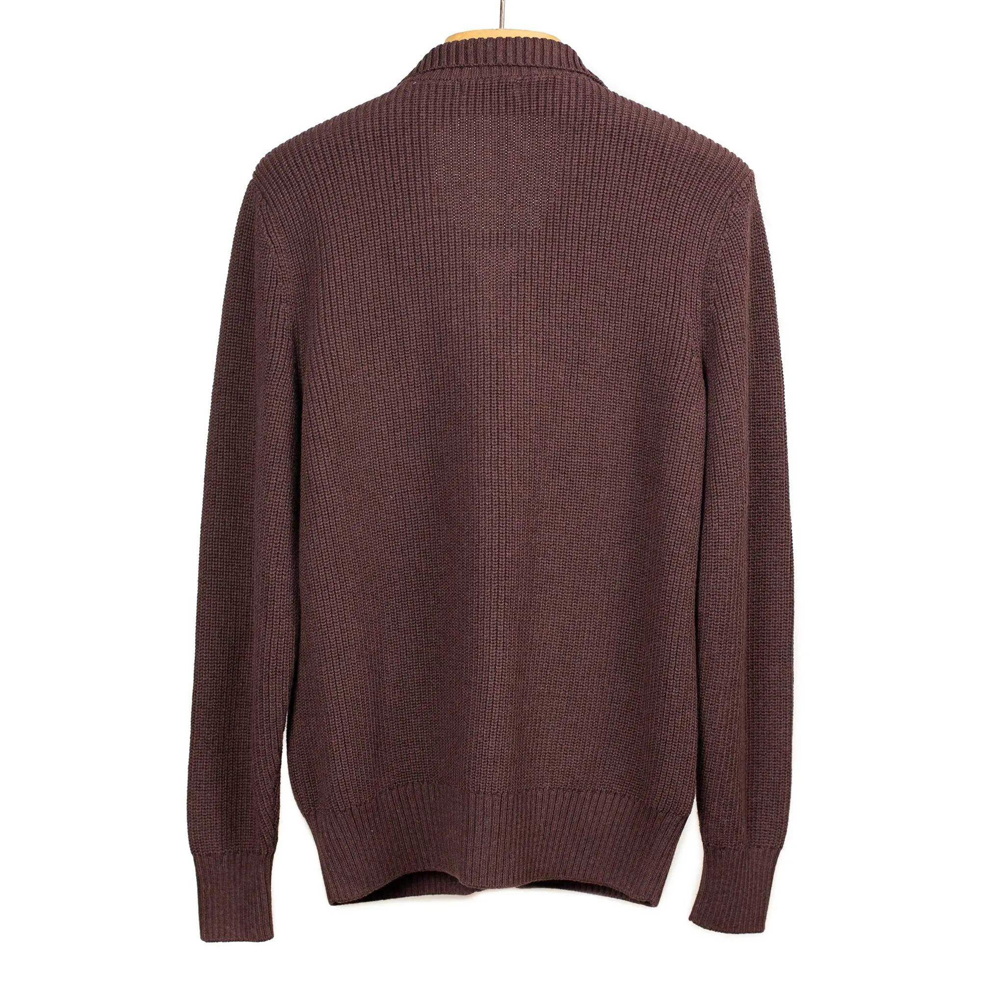 Collared cardigan in burgundy pima cotton