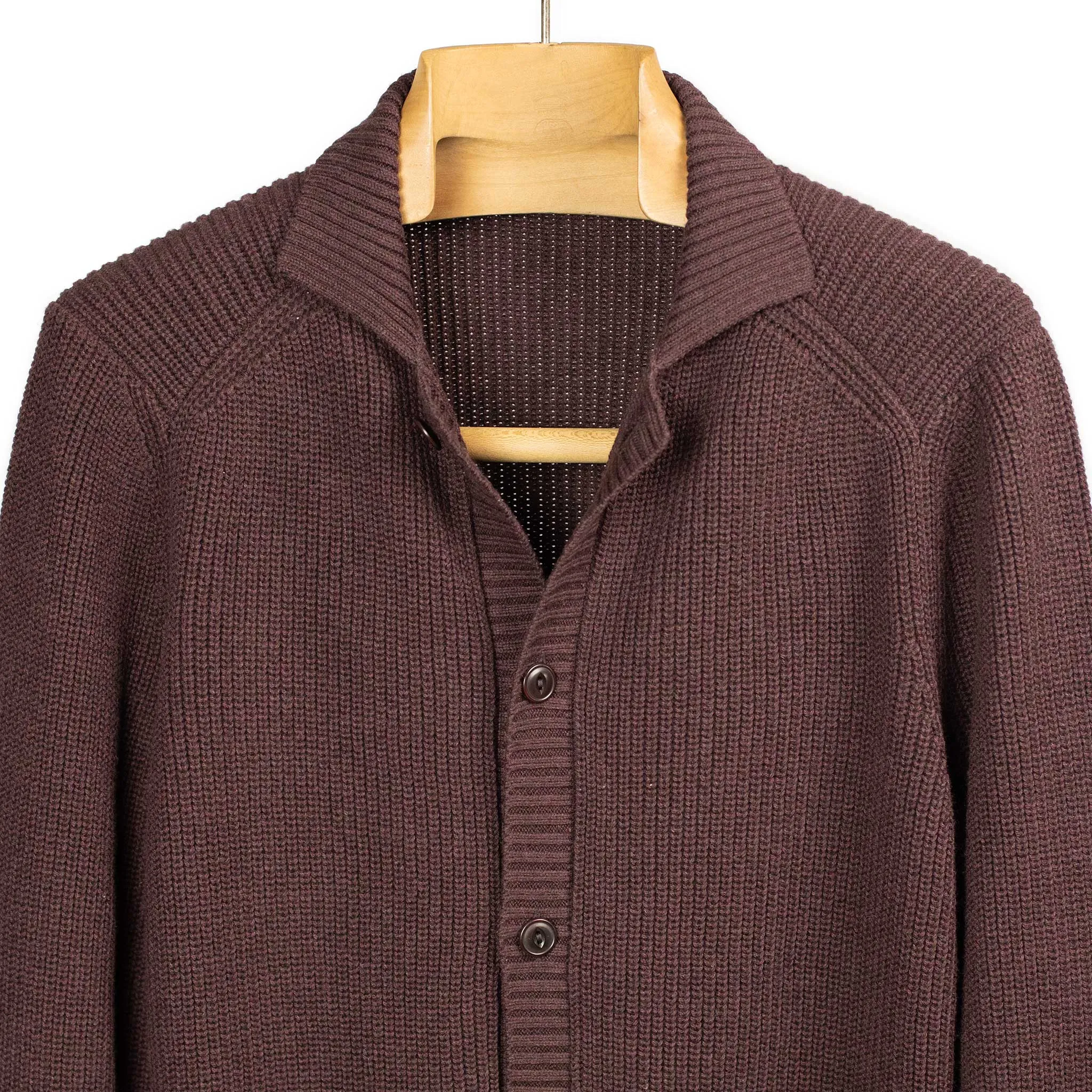 Collared cardigan in burgundy pima cotton