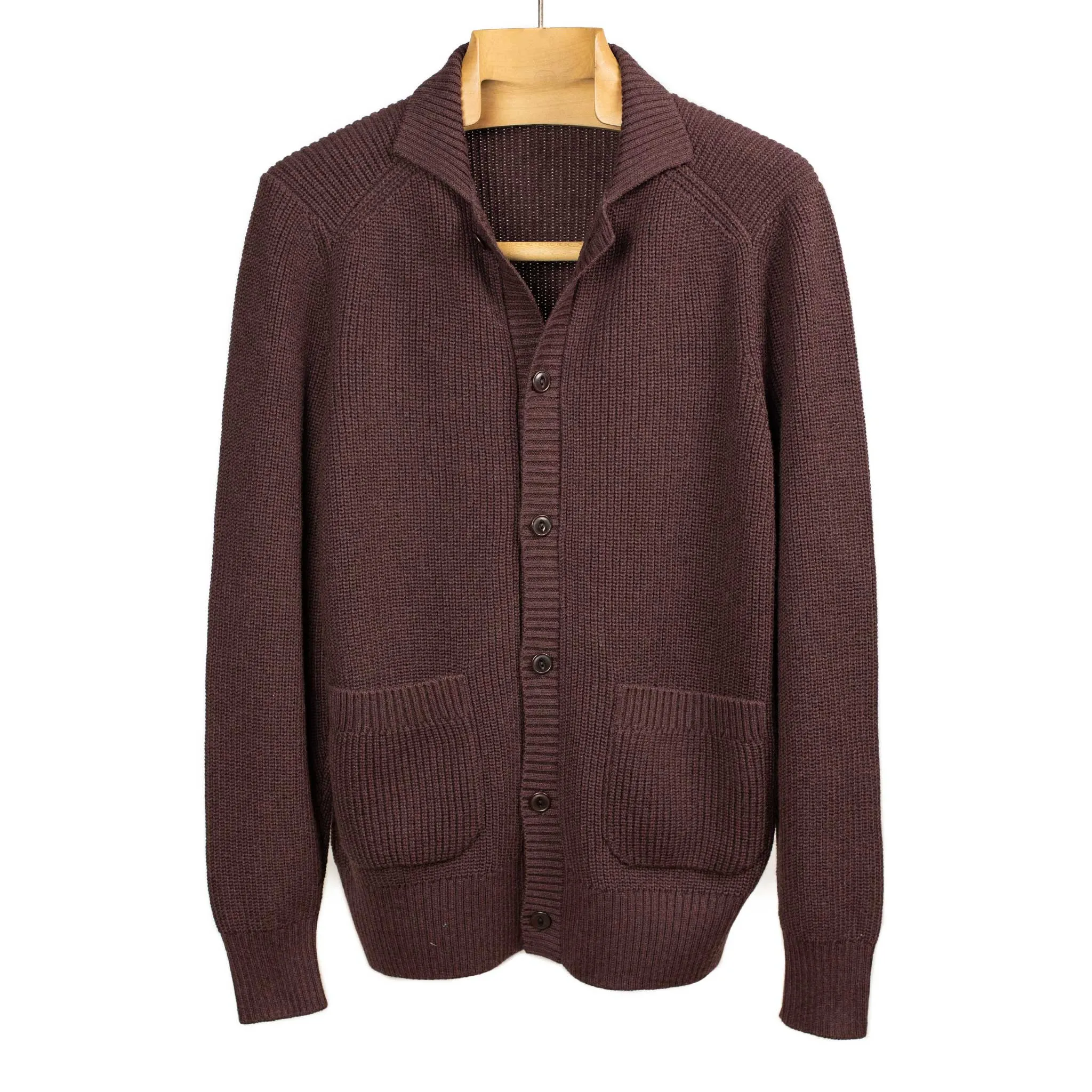 Collared cardigan in burgundy pima cotton