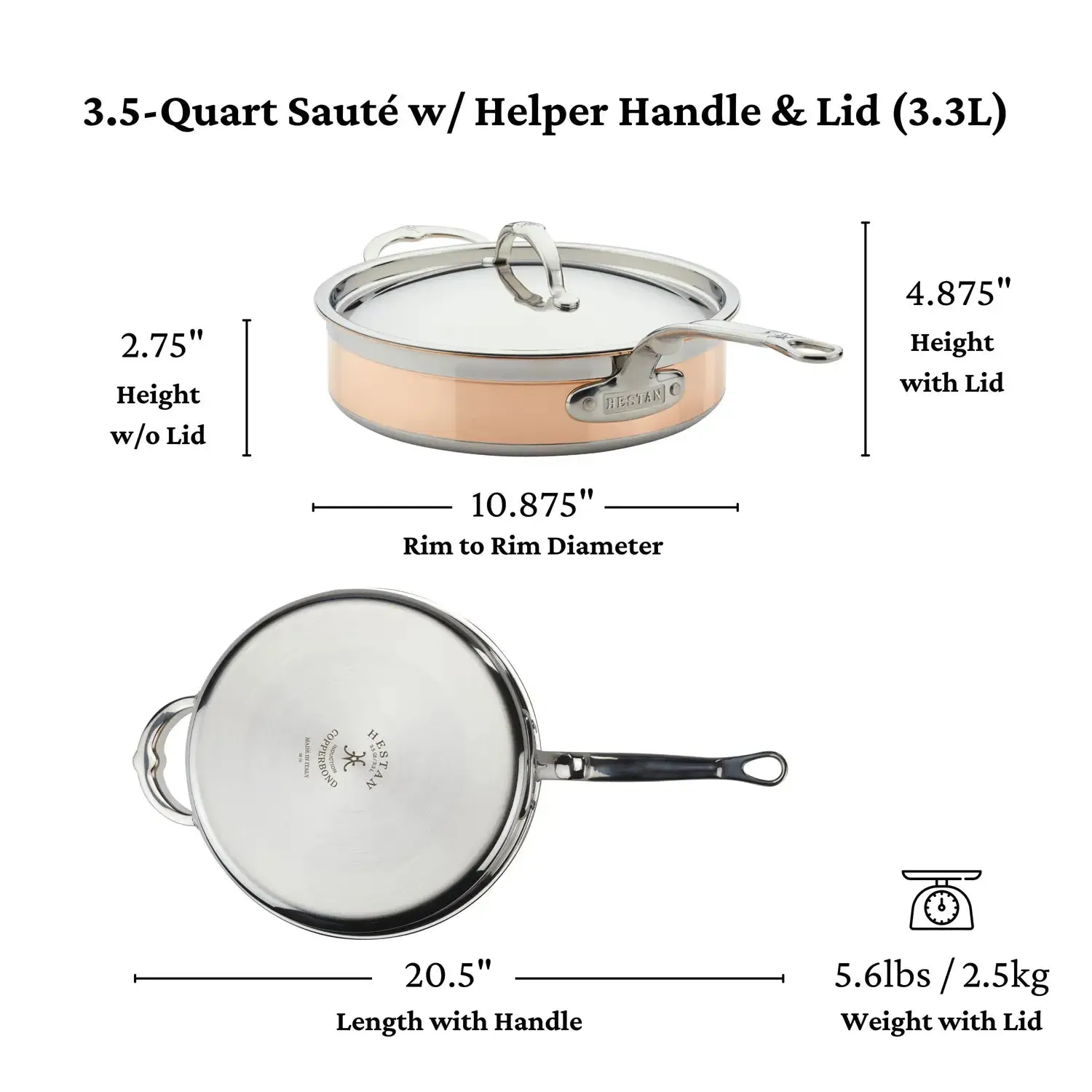 Copper Induction Sauté with Lid, 3.5-Quart
