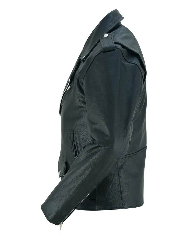 Economy Motorcycle Classic Bike Night Leather Jacket - Plain Sides