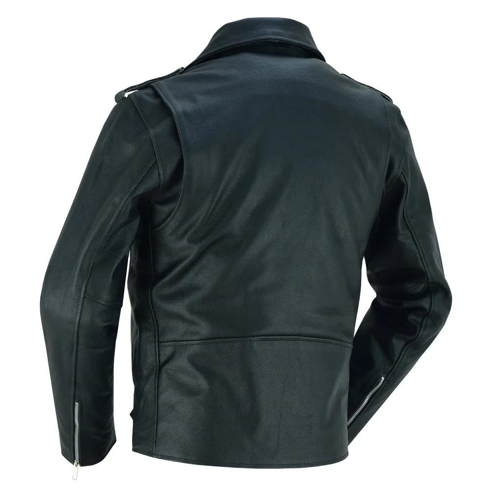 Economy Motorcycle Classic Bike Night Leather Jacket - Plain Sides