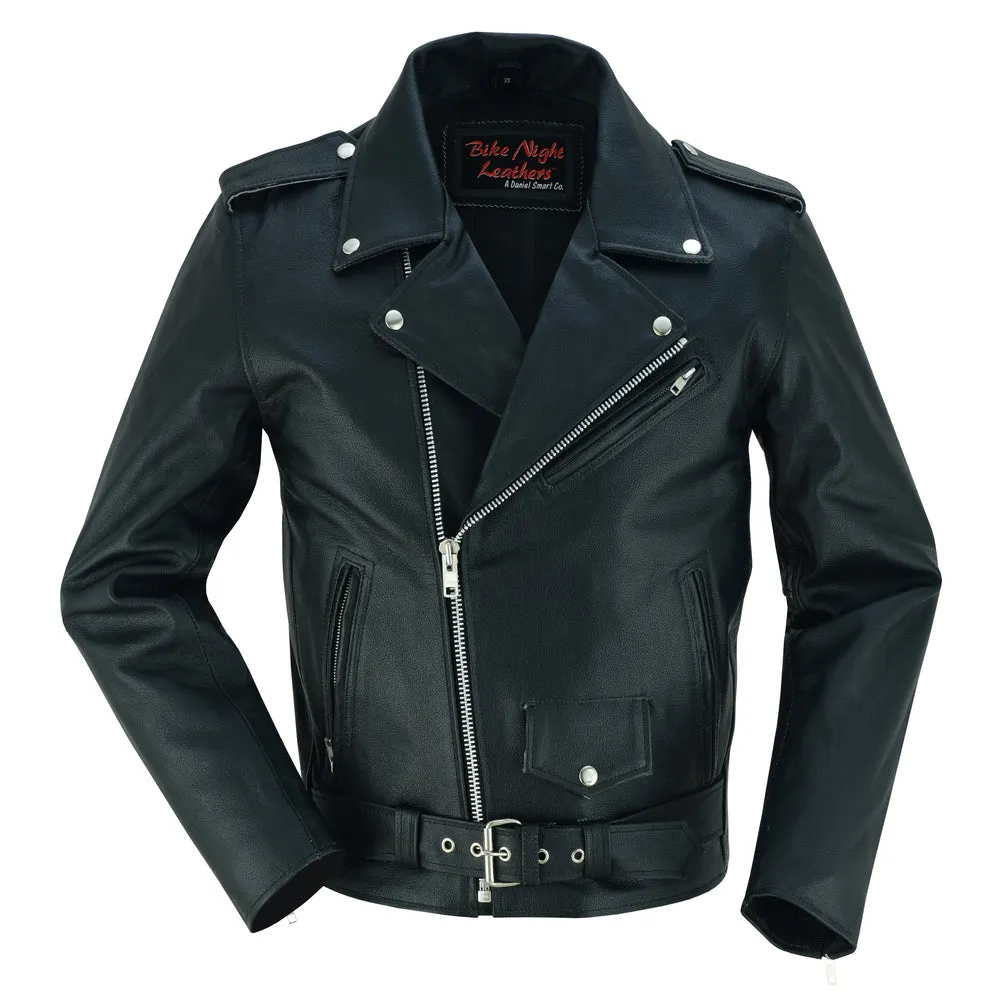 Economy Motorcycle Classic Bike Night Leather Jacket - Plain Sides