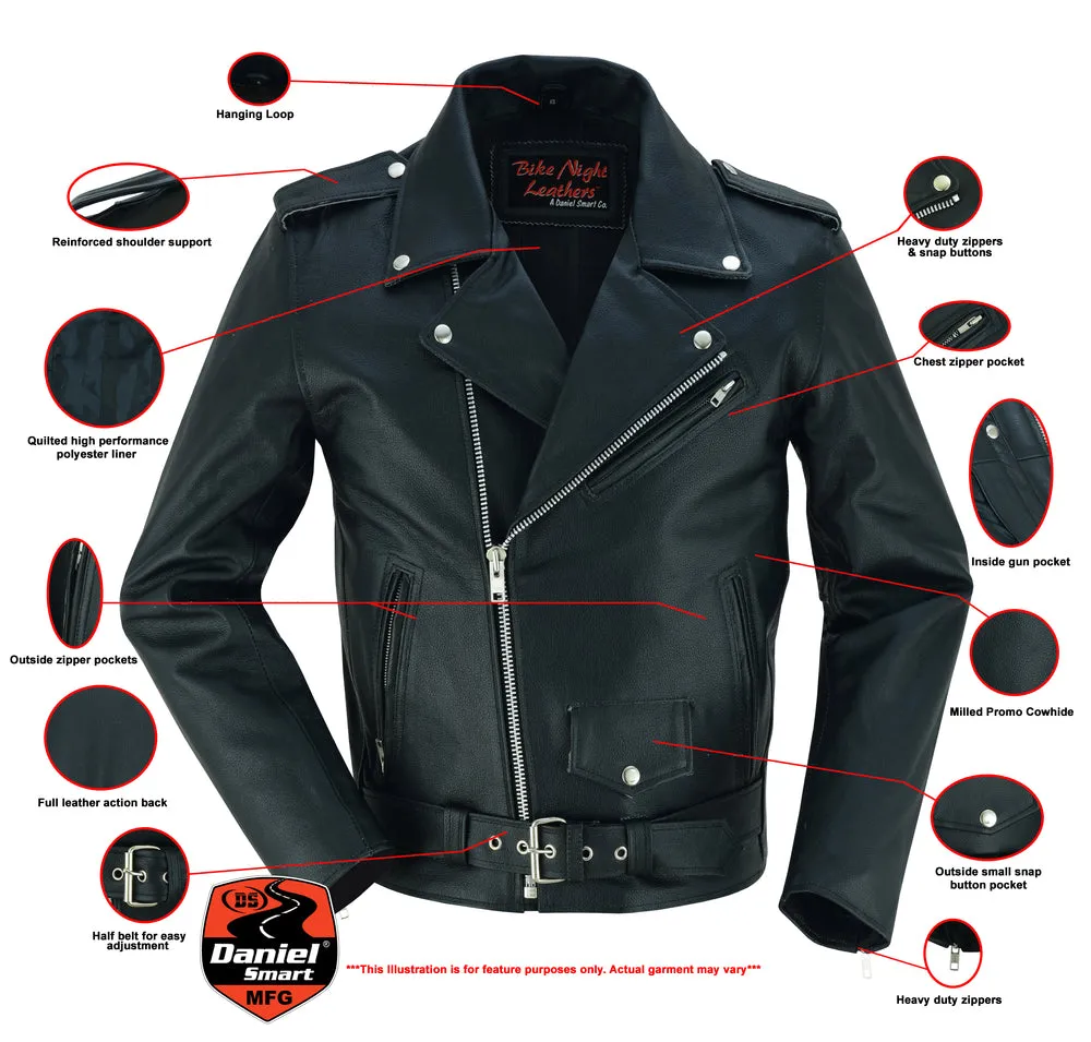 Economy Motorcycle Classic Bike Night Leather Jacket - Plain Sides
