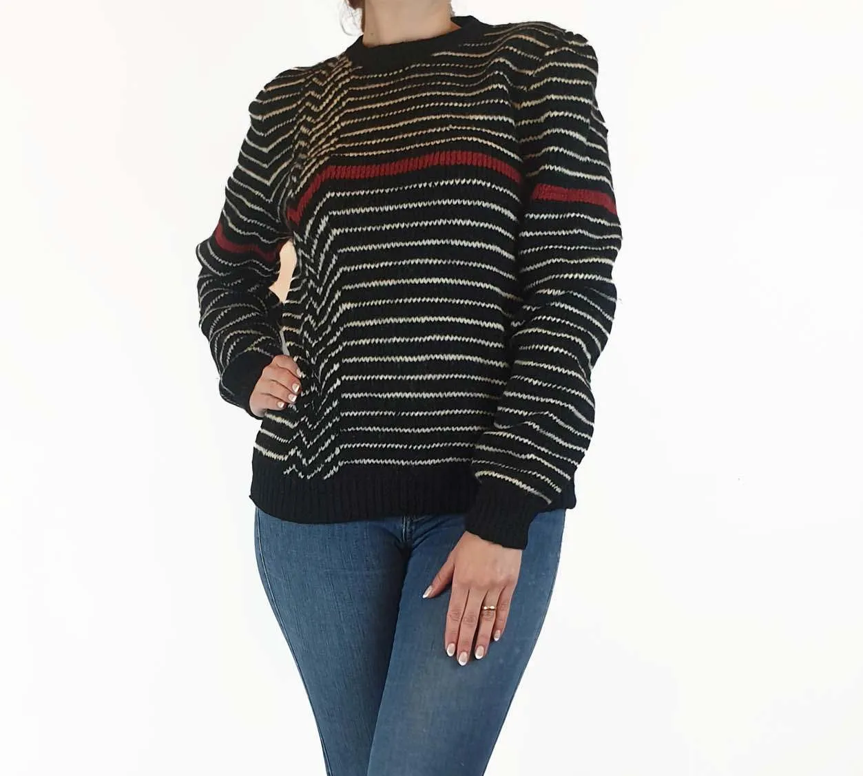 Handmade black and white striped jumper fits size 10