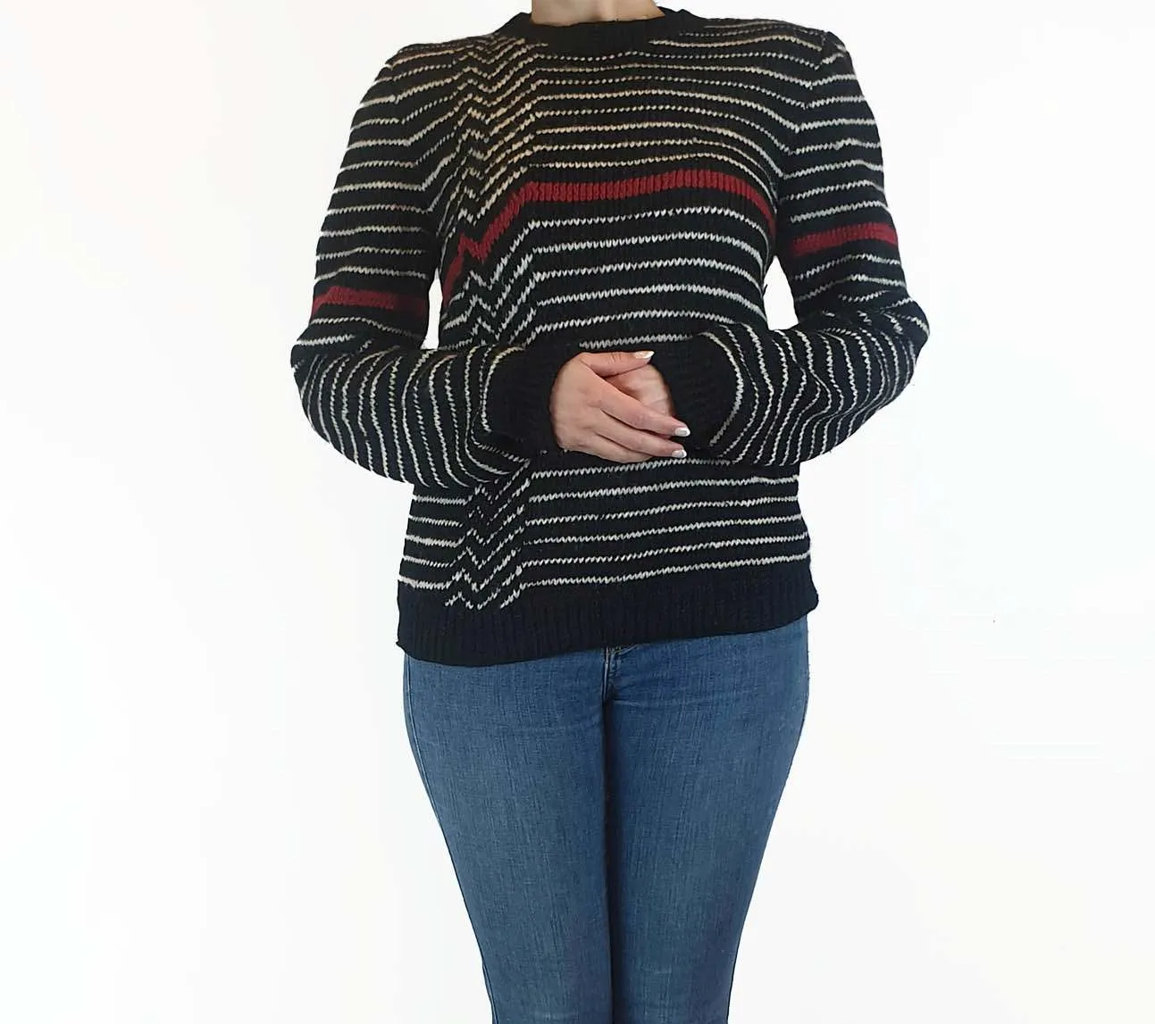 Handmade black and white striped jumper fits size 10