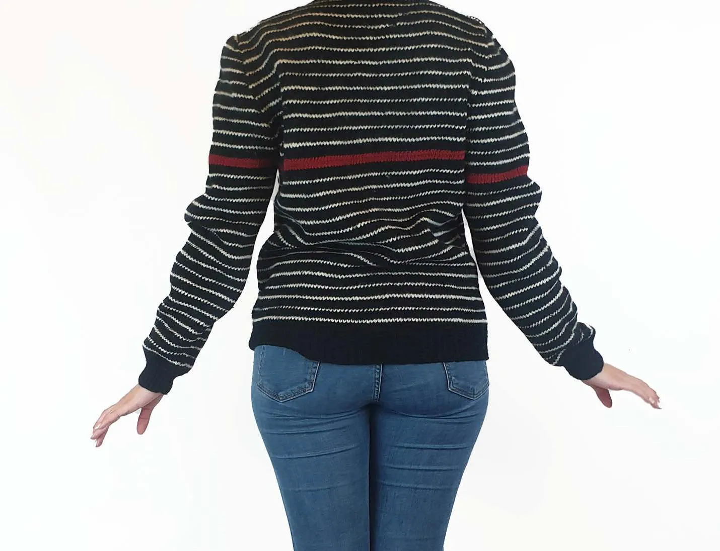 Handmade black and white striped jumper fits size 10