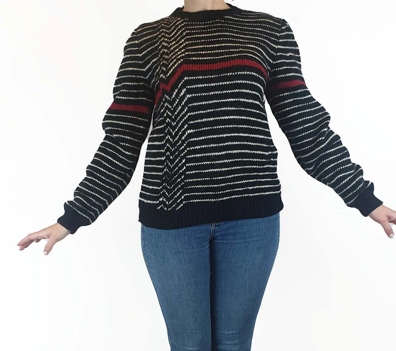Handmade black and white striped jumper fits size 10