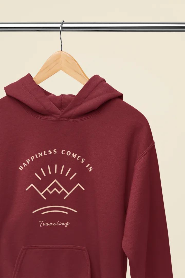 Happiness Comes in Traveling Adventure Inspired Maroon Hoodie