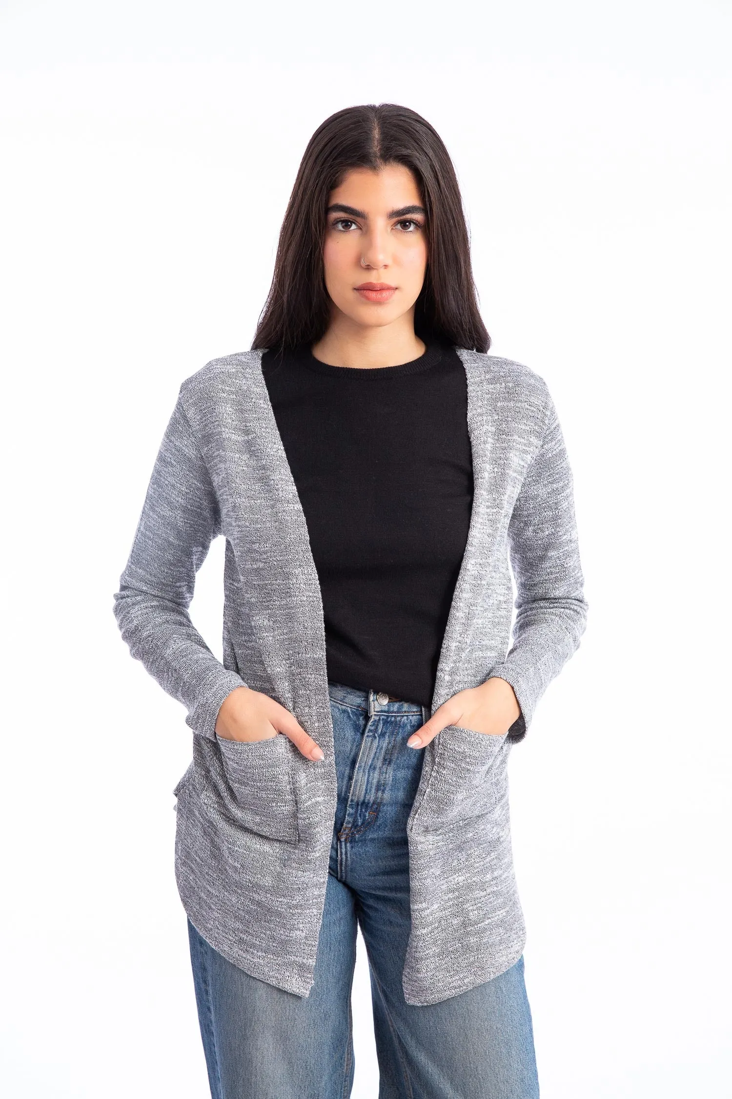 Knitted Pattern Cardigan With Side Pockets - Kady