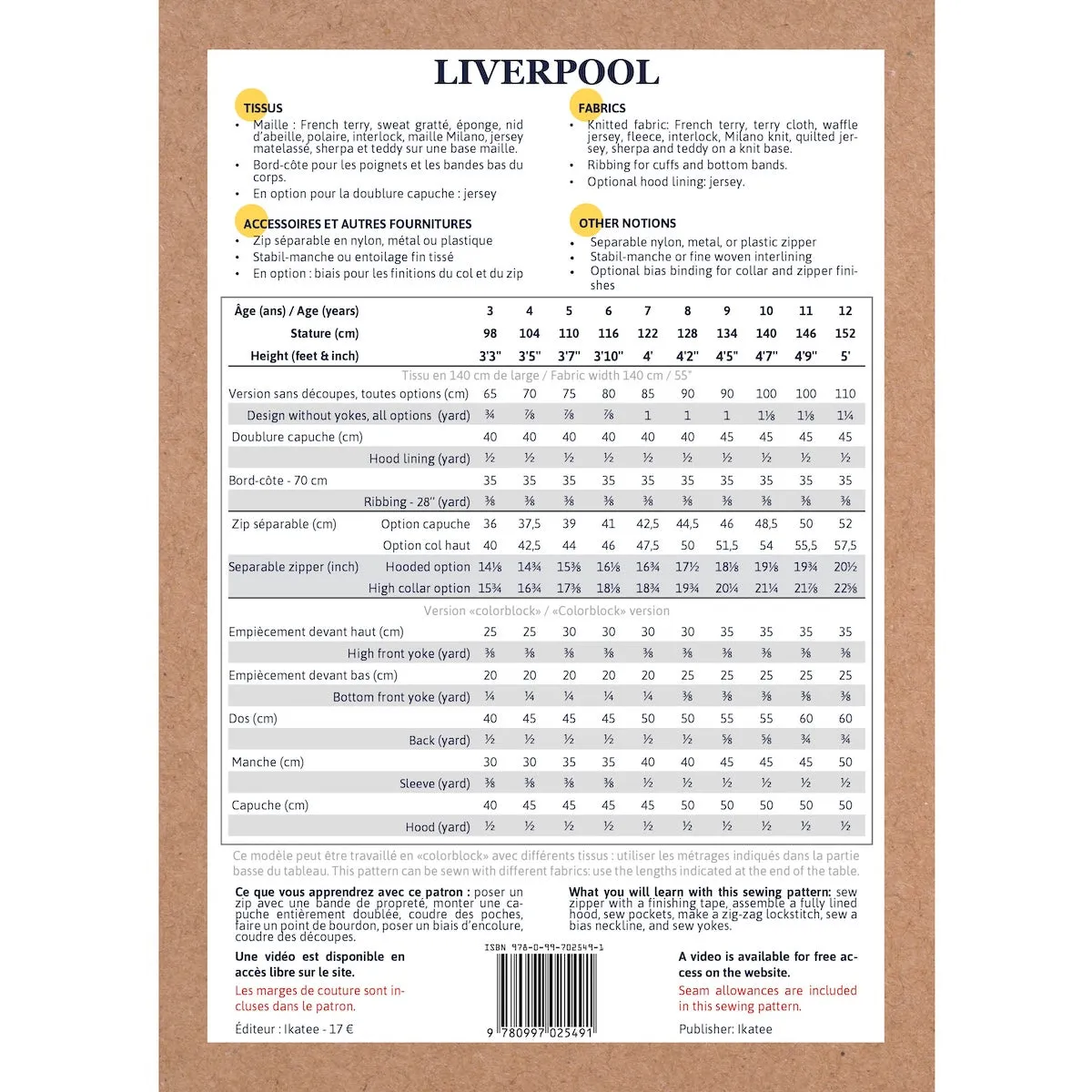 LIVERPOOL zip-up sweatshirt - 3/12y - PDF Sewing Pattern
