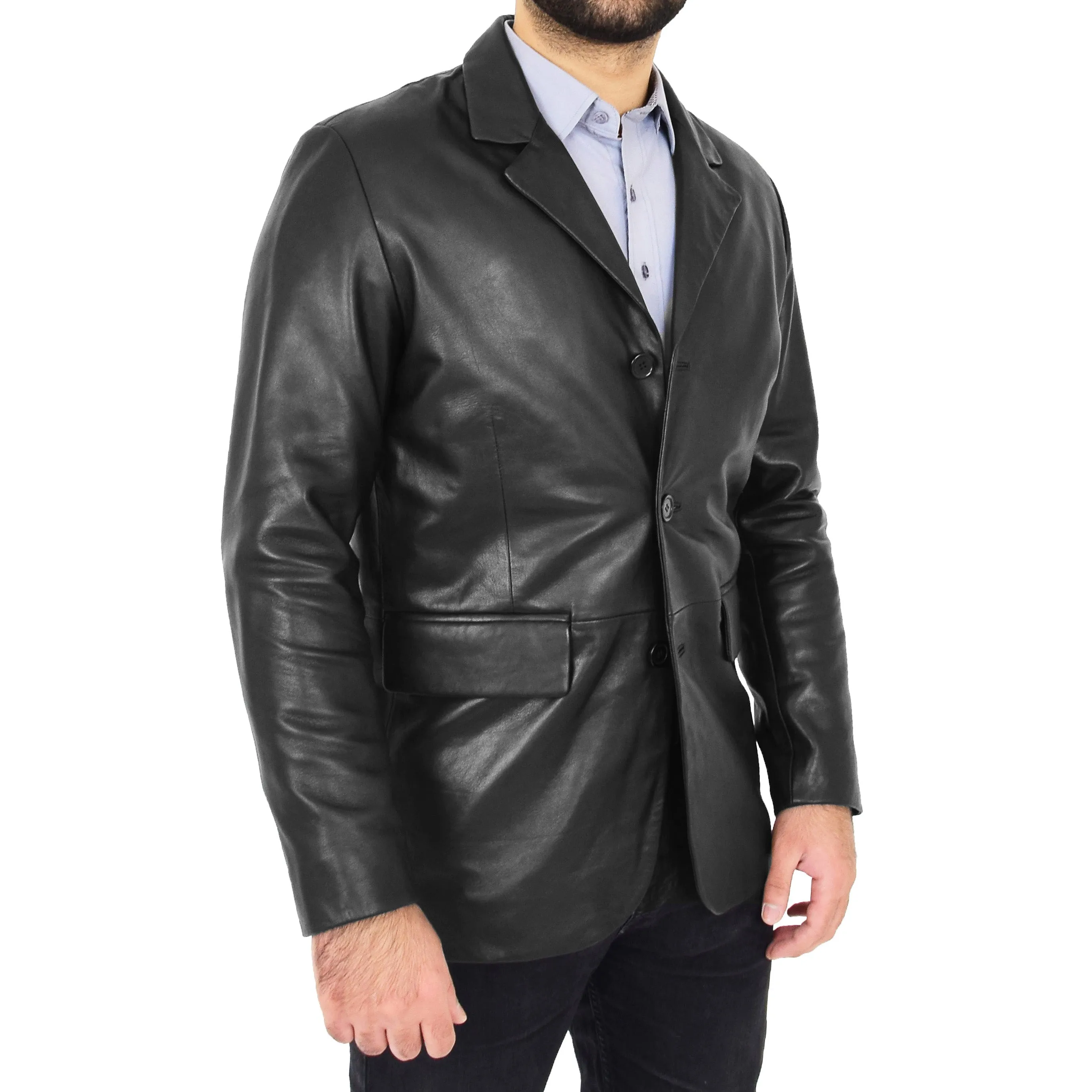 Mens Leather Blazer Real Lambskin Jacket Dinner Suit Style Coat Dean Black