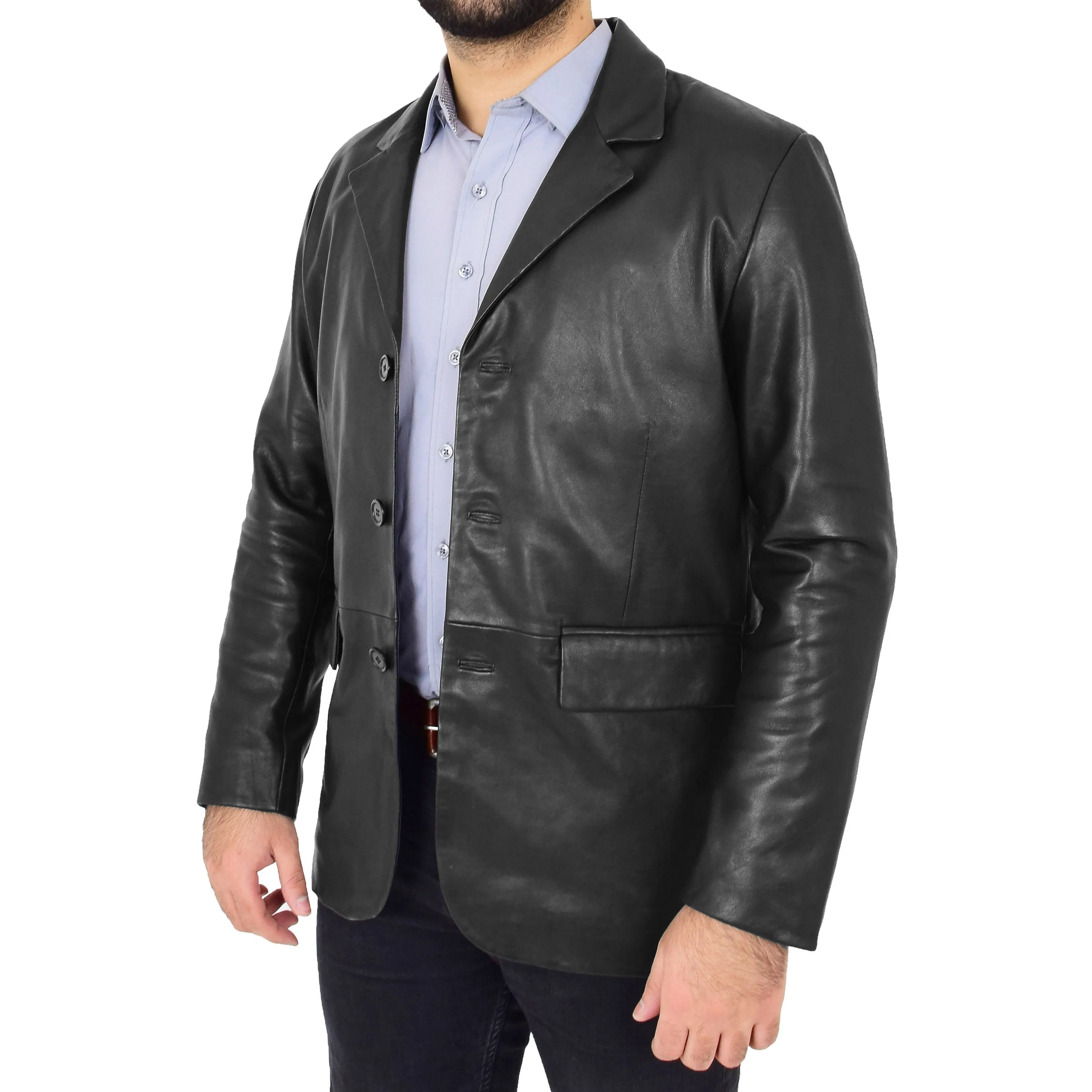 Mens Leather Blazer Real Lambskin Jacket Dinner Suit Style Coat Dean Black