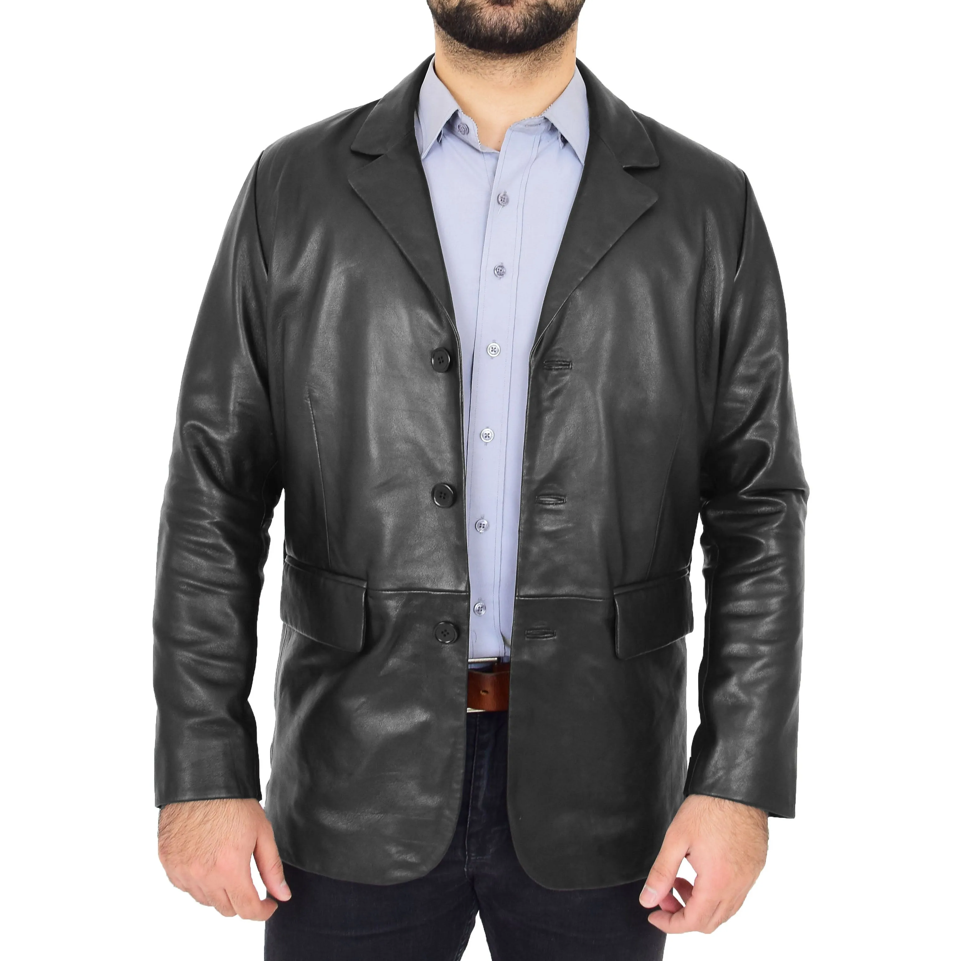 Mens Leather Blazer Real Lambskin Jacket Dinner Suit Style Coat Dean Black