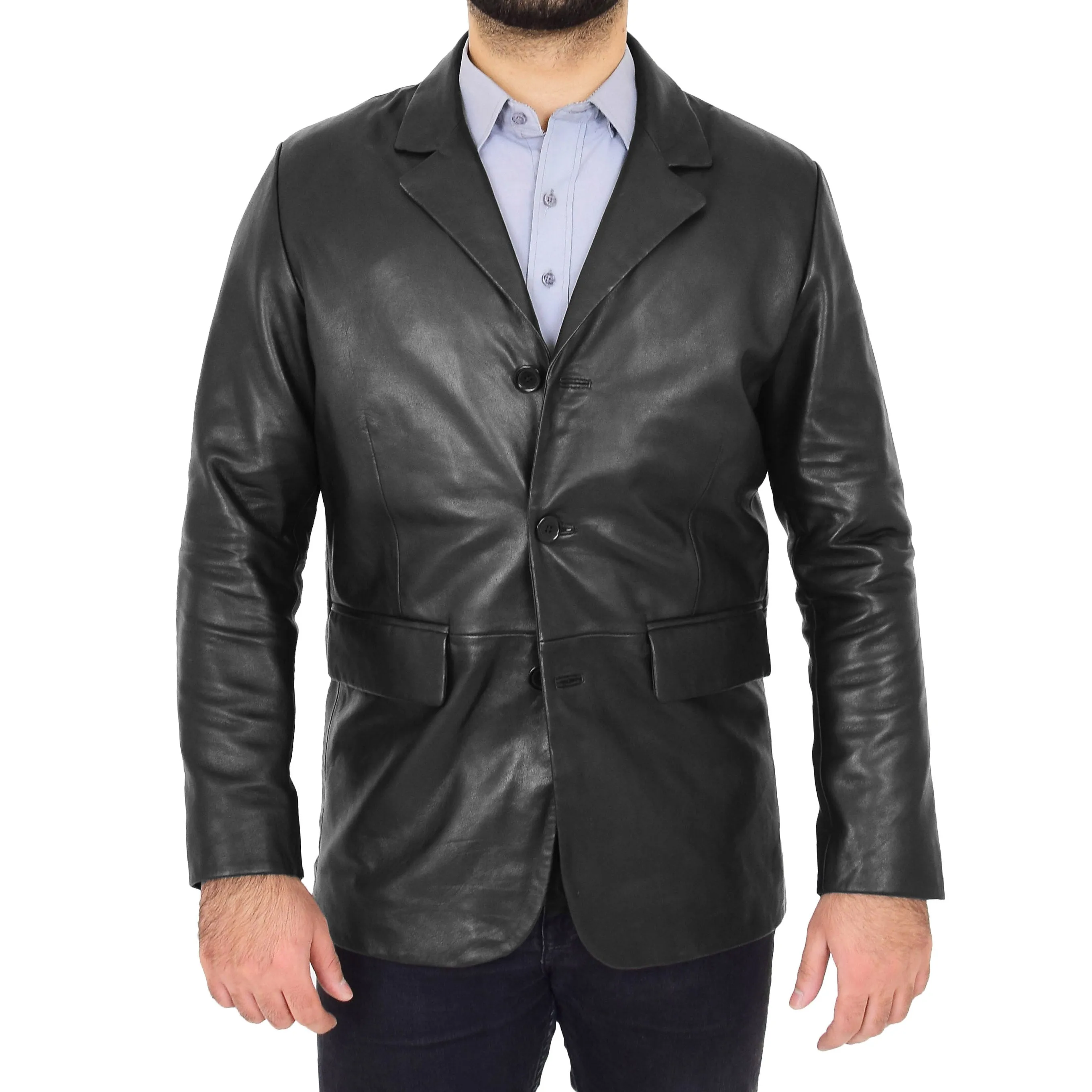 Mens Leather Blazer Real Lambskin Jacket Dinner Suit Style Coat Dean Black