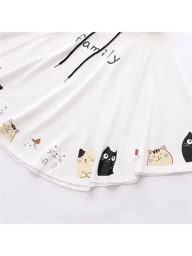 Metaversmall Women Cloak Outerwear Cartoon Cat Print With Ears On Hood Hoodies Coat Pullover Poncho Jacket  Hooded