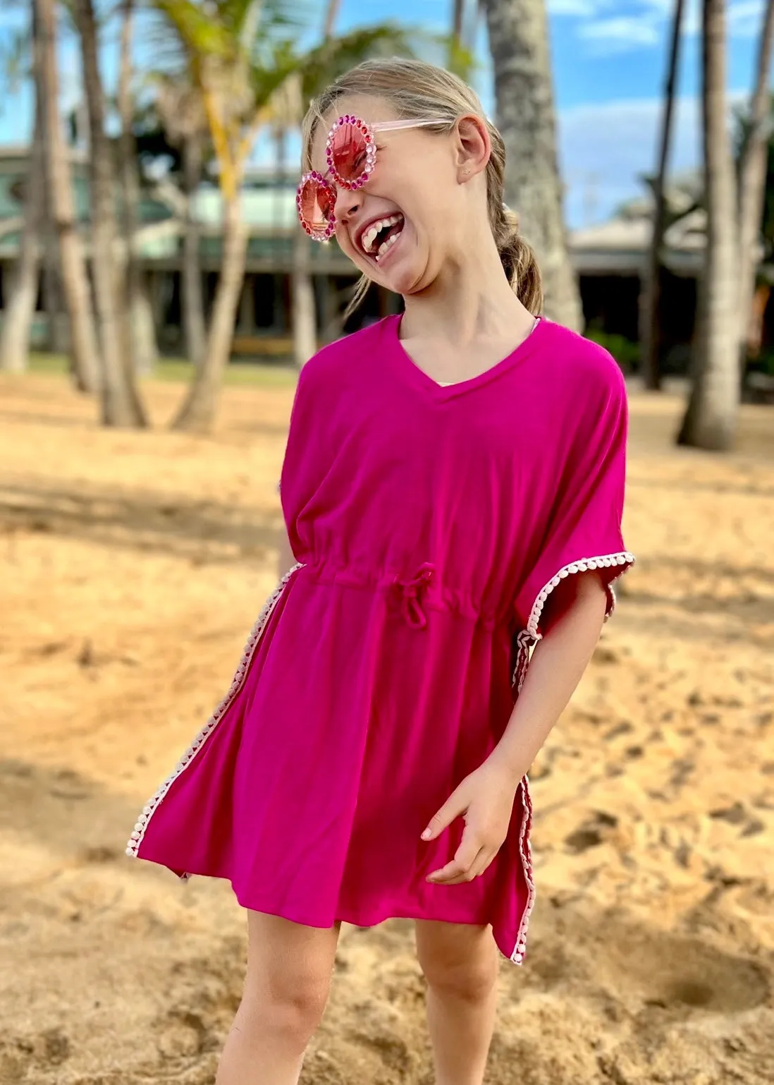 Modal Swim Coverup - Fuschia Ivory Trim