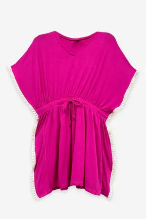 Modal Swim Coverup - Fuschia Ivory Trim