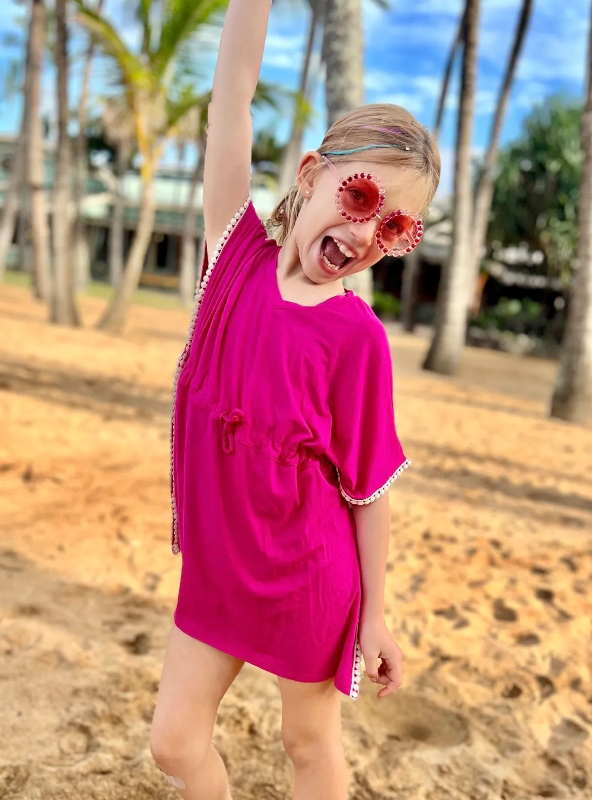 Modal Swim Coverup - Fuschia Ivory Trim