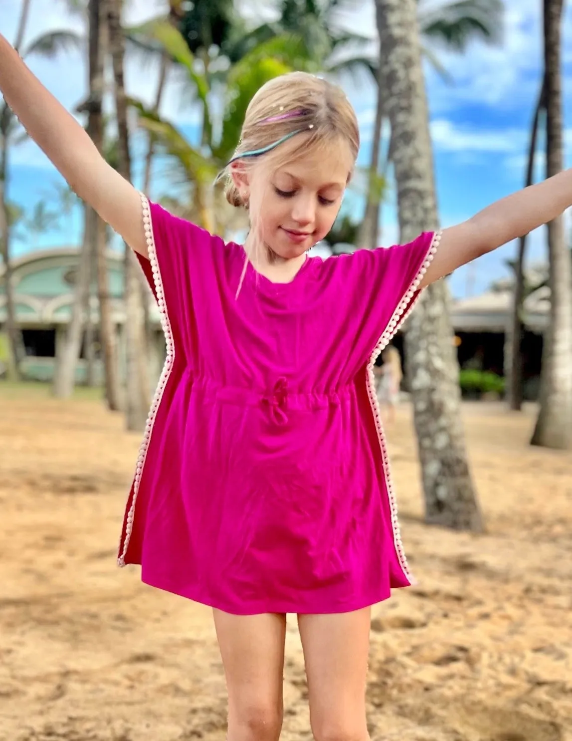 Modal Swim Coverup - Fuschia Ivory Trim