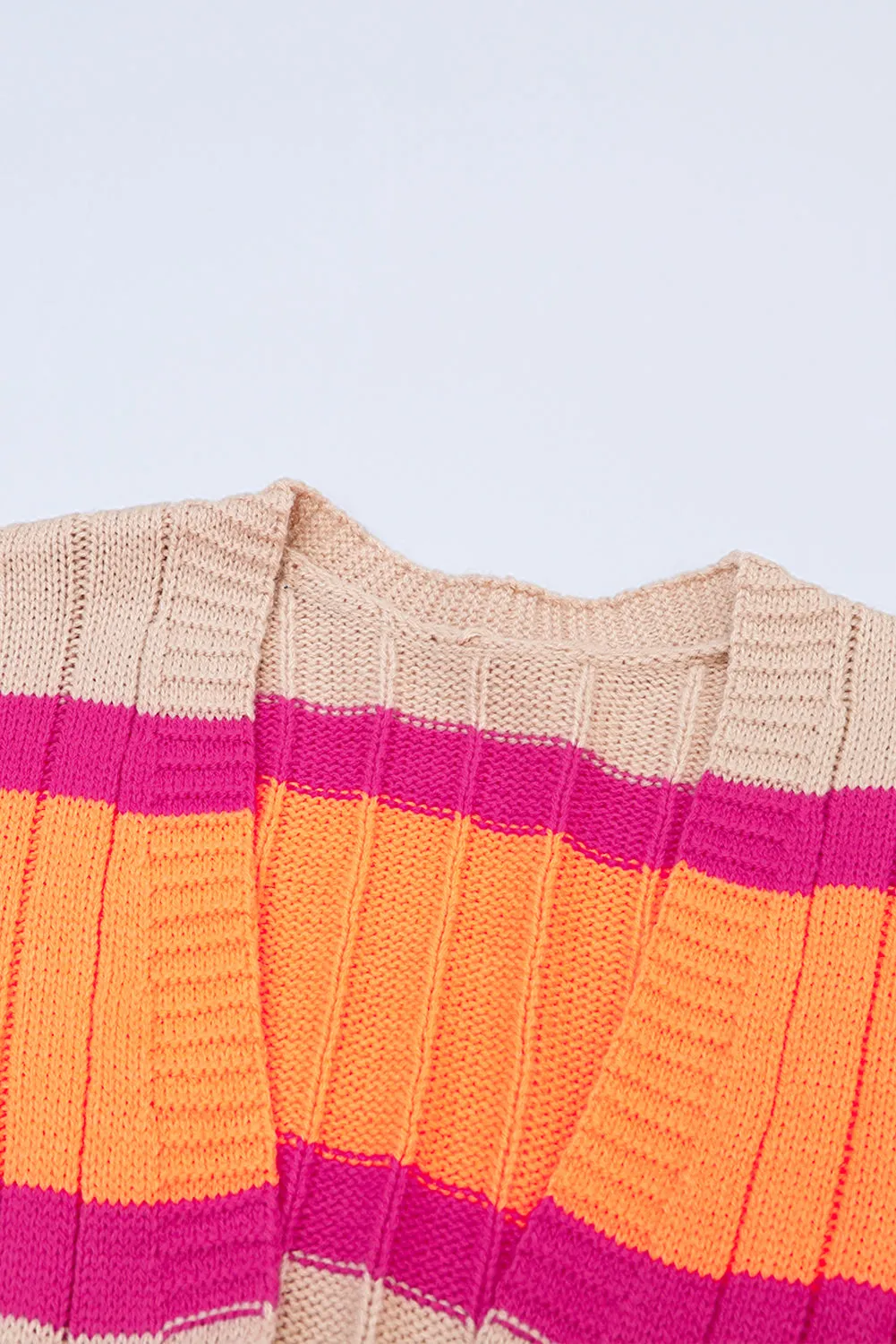 Orange Striped Colorblock Drop Shoulder Slouchy Cardigan