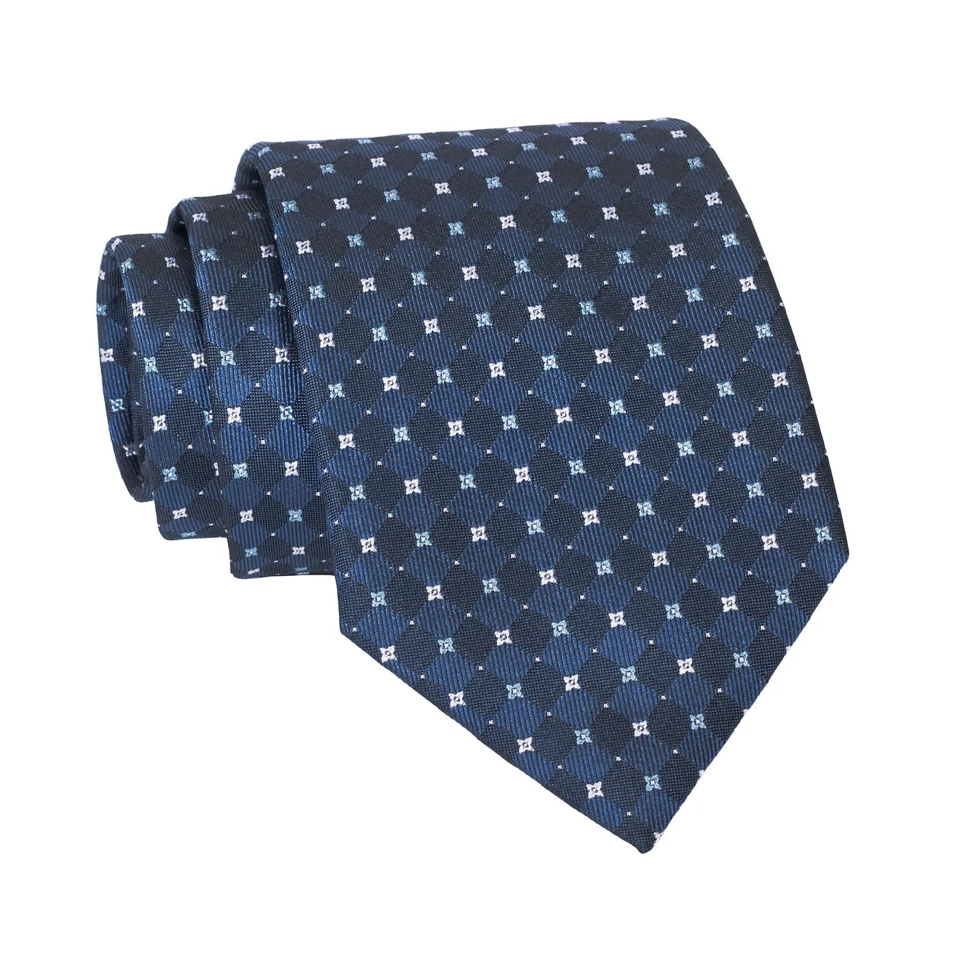 Orchard Park Foulard Silk Tie, Bluish Grey / Navy /  Silver