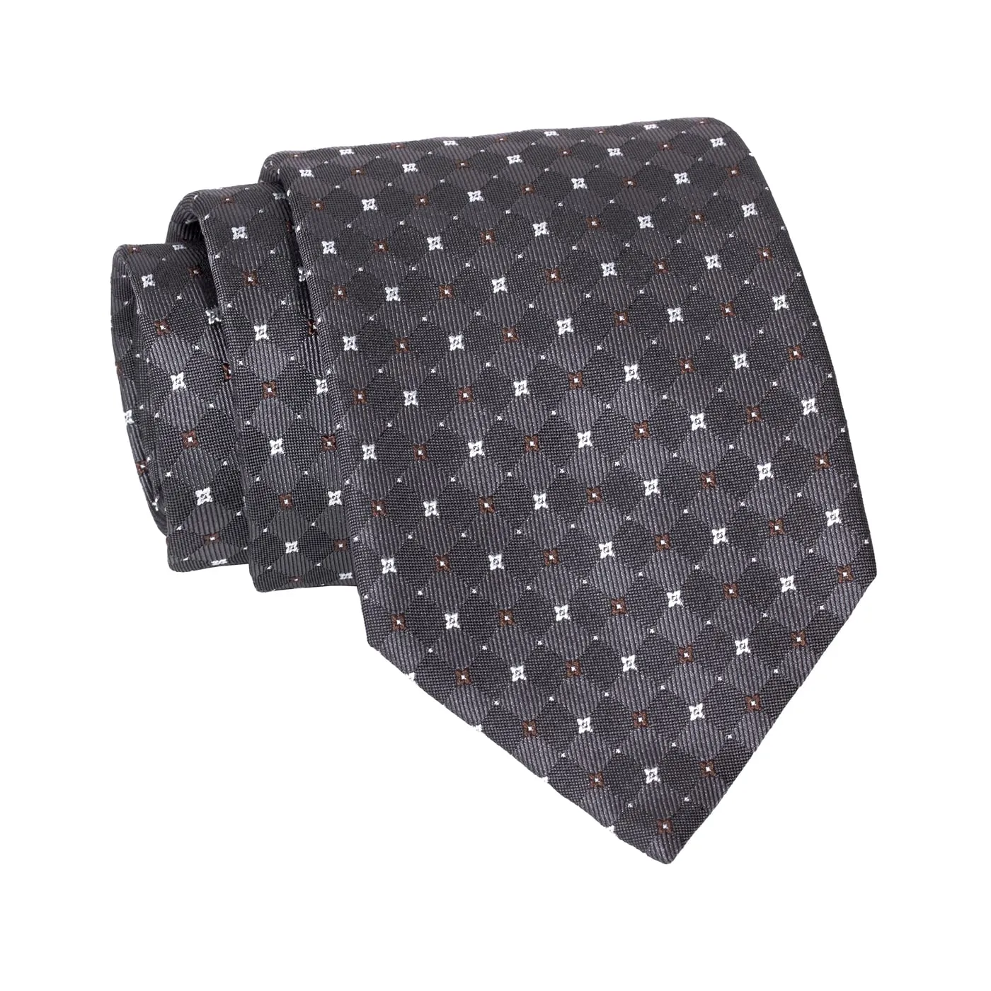 Orchard Park Foulard Silk Tie, Grey / Silver / Brown
