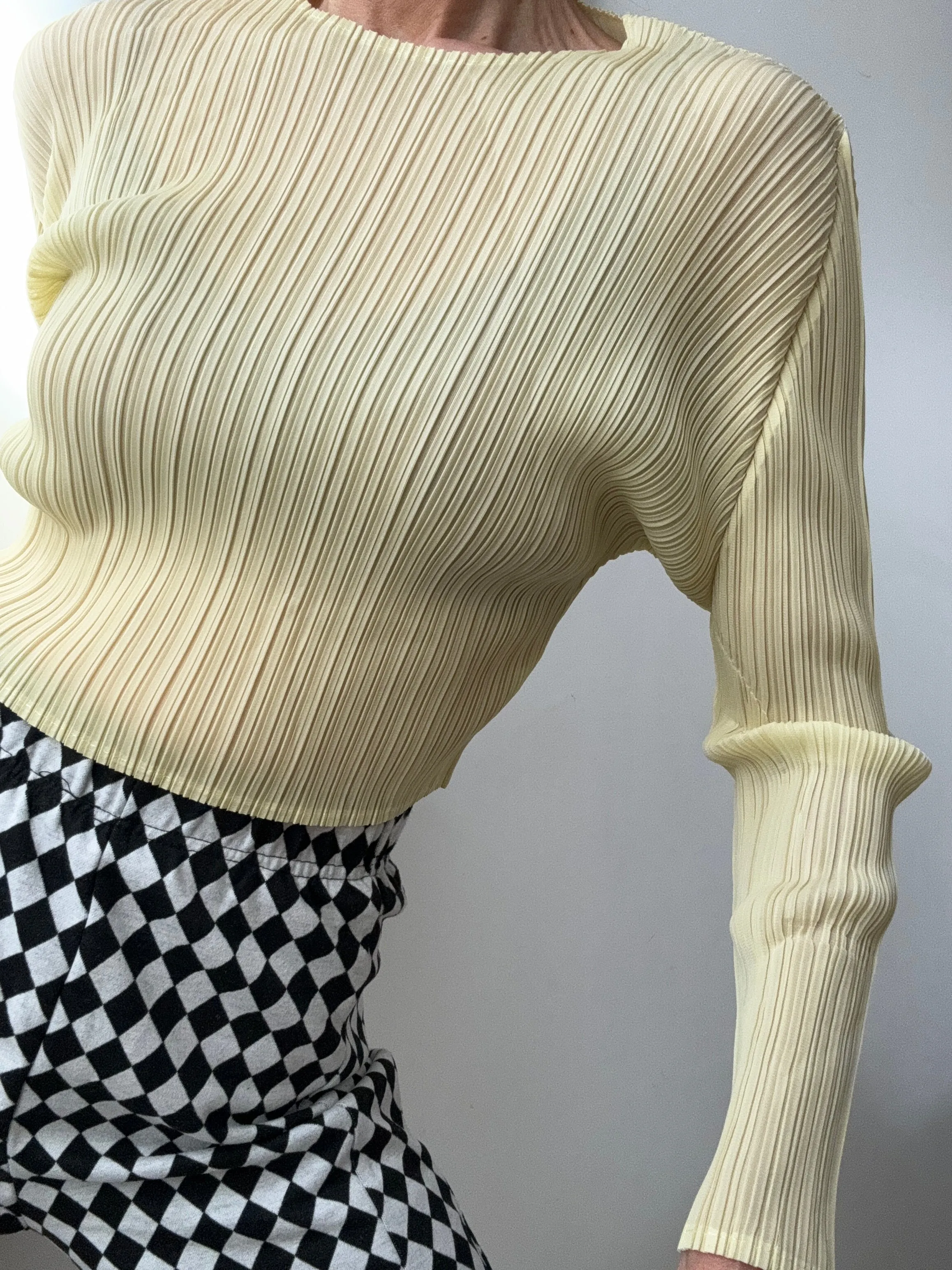 Pleat Me Long Sleeve Crop Top Straw