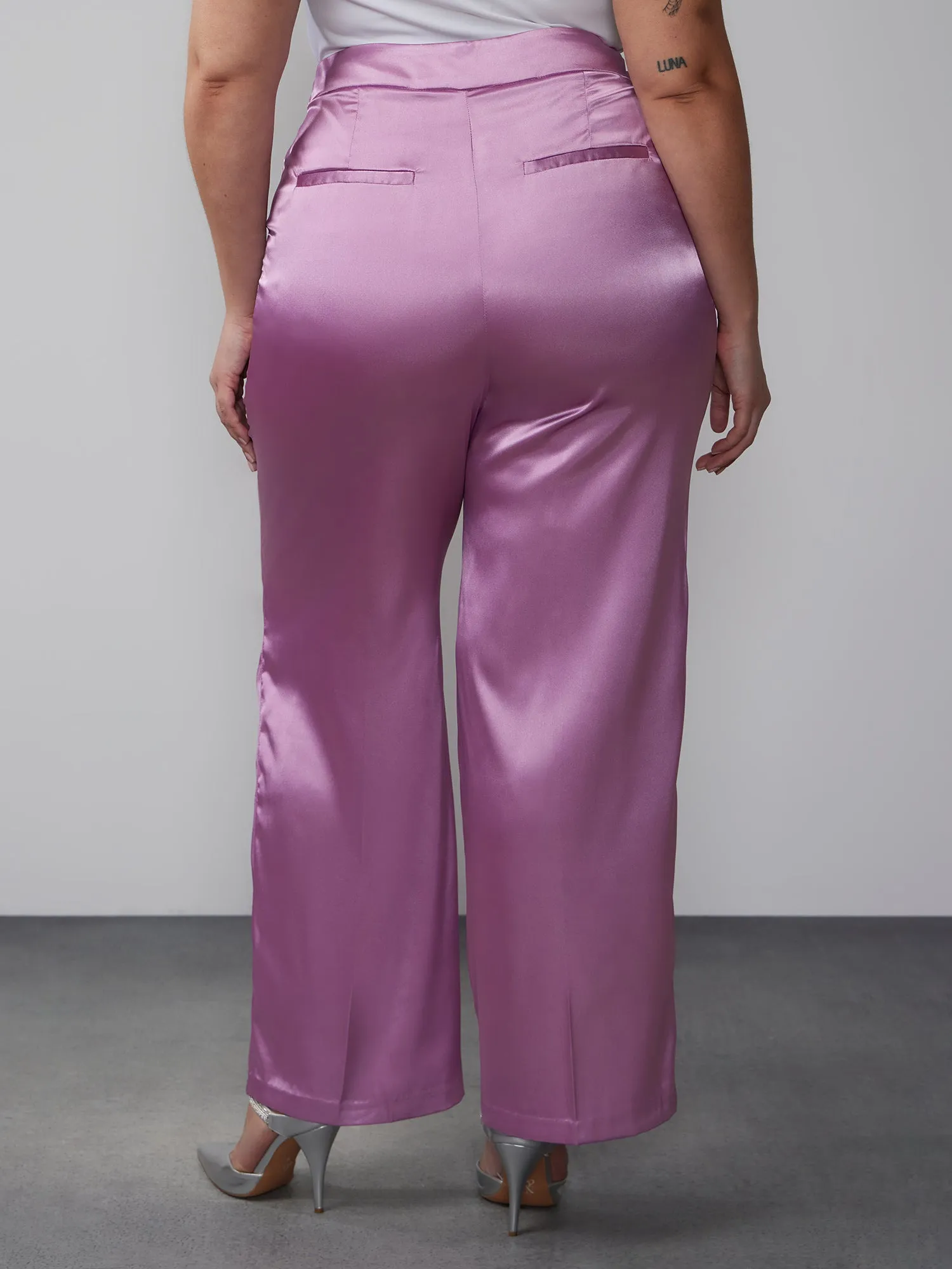 Plus High Rise Satin Straight Leg Pants