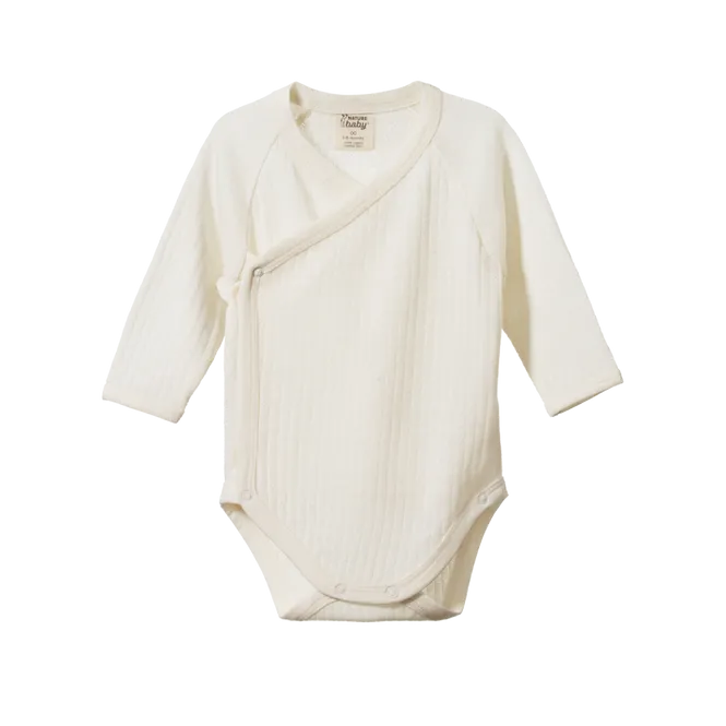 Pointelle Kimono Baby Body 100% Merino - Natural (Newborn-6m)