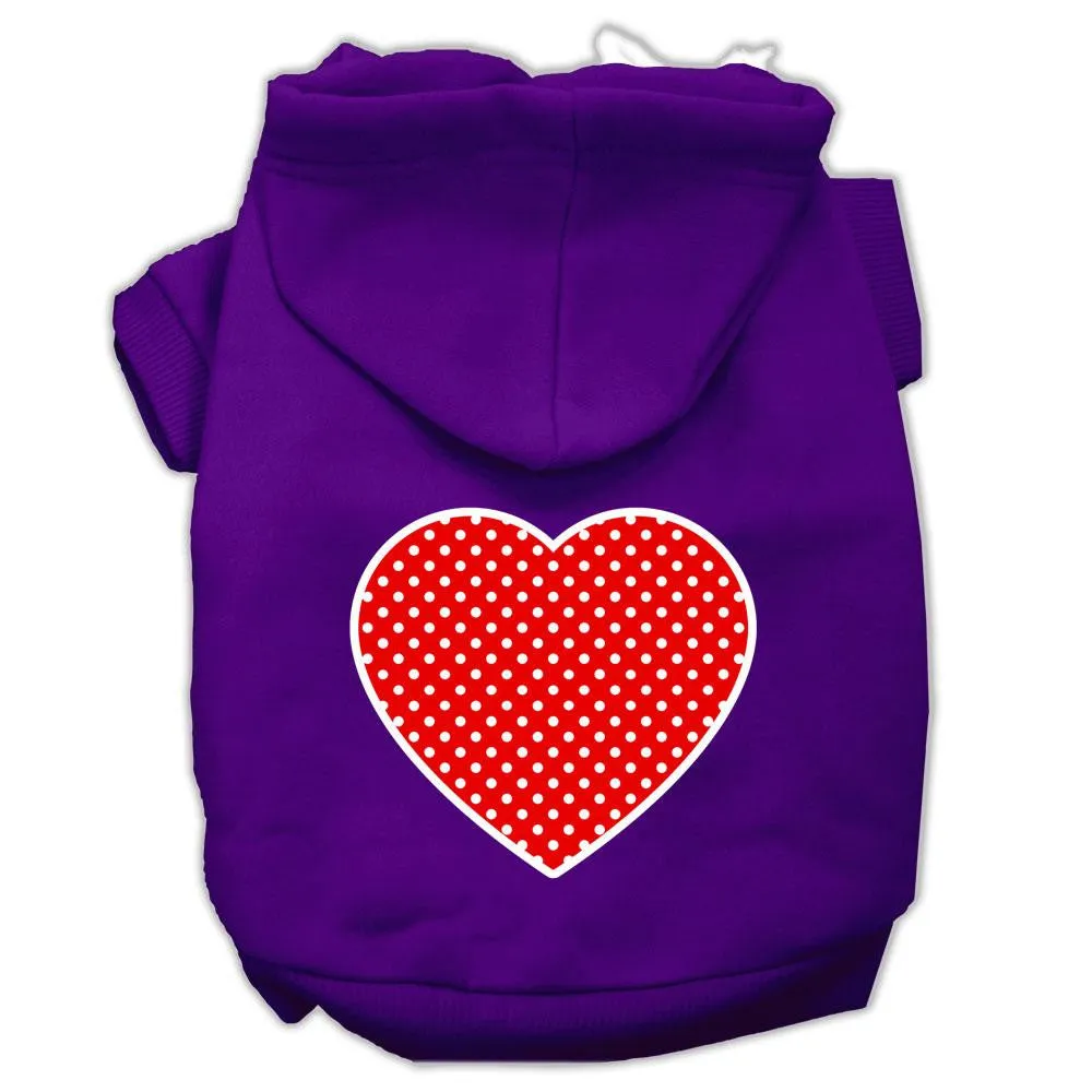 Red Swiss Dot Heart Screen Print Pet Hoodies Purple Size Med (12)