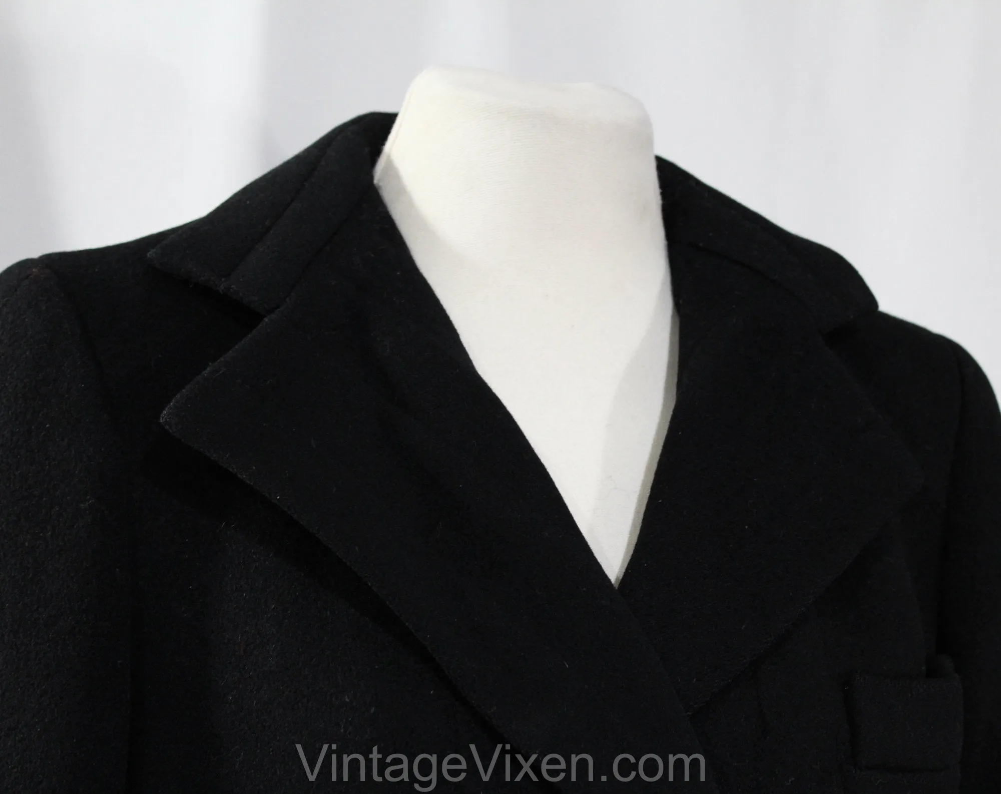 Size 10 Black Winter Coat - Elegant Designer 80s Overcoat by Pauline Trigere - Double Breasted Long Heavy Tailored Cold Weather - Bust 36